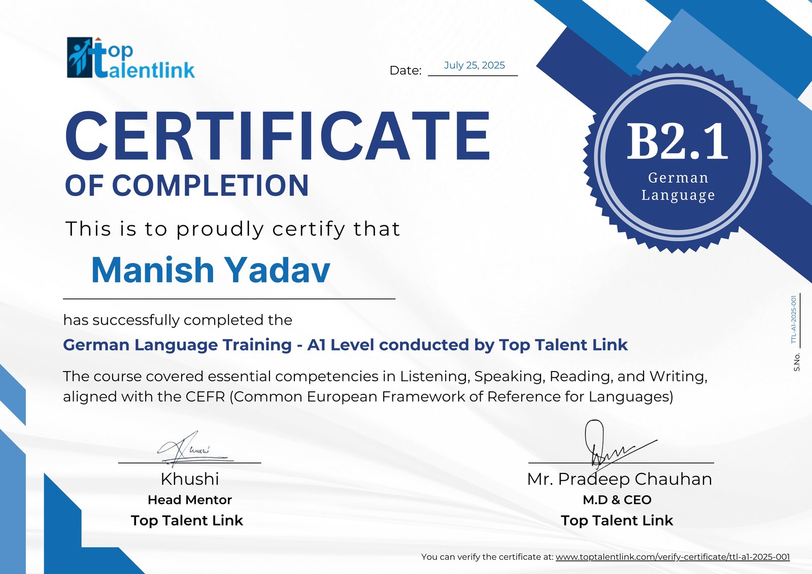 German Language Program B2.1